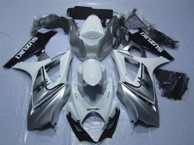 White Silver Black 07-08 Suzuki GSXR 1000 Motorcycle Fairings