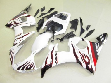 White and Flame 03-05 Yamaha YZF R6 Motorcycle Fairings