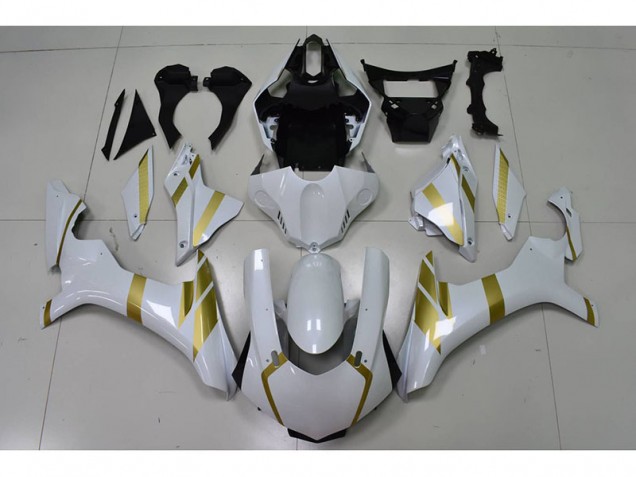 White with Gold Decal 15-19 Yamaha YZF R1 Motorcycle Fairings White with Gold Decal 15-19 Yamaha YZF R1 Motorcycle Fairings