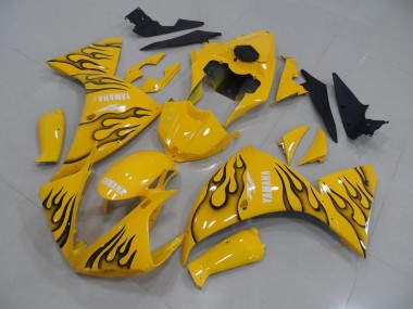 Yellow Black Flame 12-14 Yamaha YZF R1 Motorcycle Fairings