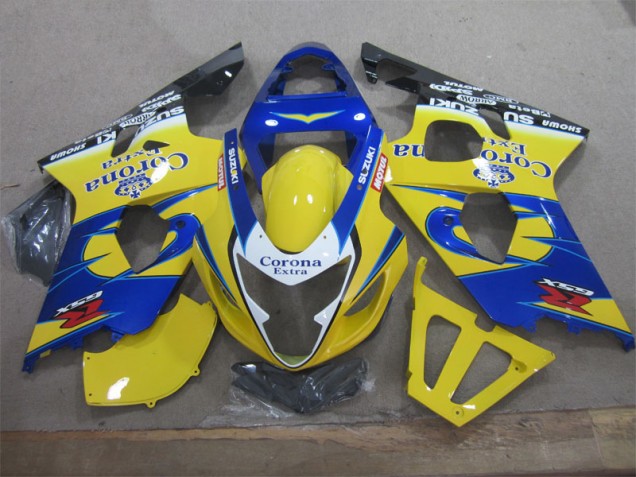 Yellow Blue Corona Extra 04-05 Suzuki GSXR 600 Motorcycle Fairing Yellow Blue Corona Extra 04-05 Suzuki GSXR 600 Motorcycle Fairing